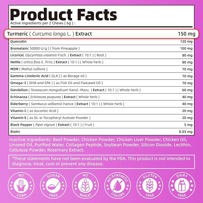 Itch Relief for Dogs - Turmeric Supplements for Itching Skin Comfort & Coat Health & Seasonal Allergy Care, Immune Support Supplement with Omega-3 Fish Oil, Biotin - Beef Flavor - 90 Count