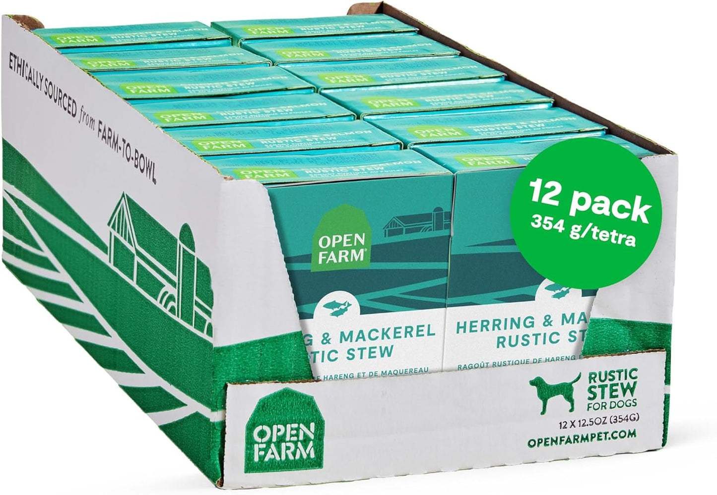 Open Farm Rustic Stews Wet Dog Food, Grain-Free, Complete & Balanced with Human-Grade Ingredients, Humanely-Raised Meat & Bone Broth, Herring & Mackerel Recipe, 12.5oz Packs (Case of 12)