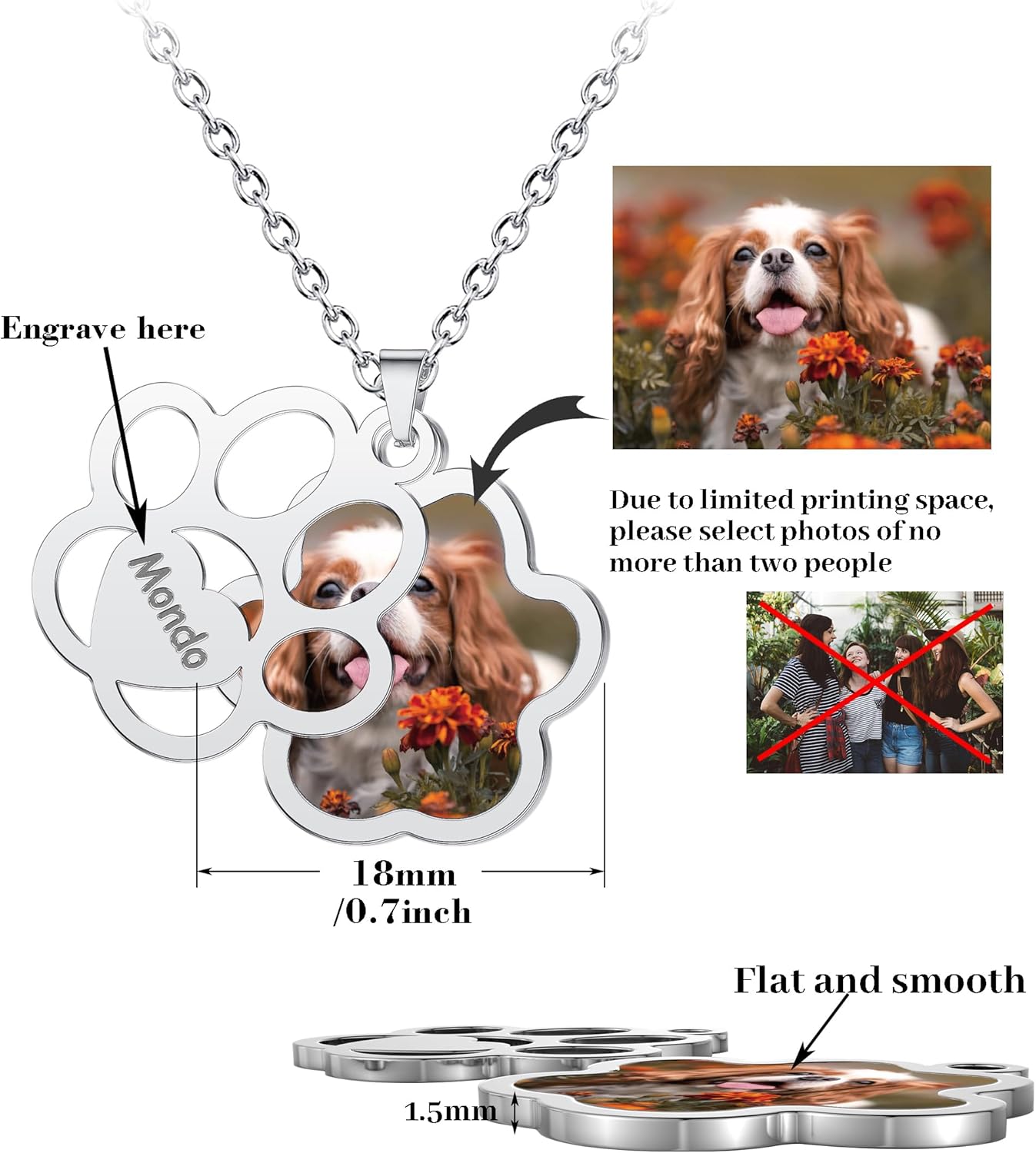 CharmSStory Personalized Photo Necklaces Custom Engraved Name Necklace Memory Keepsake Picture Necklace Pendant Customized Gifts for Women Men