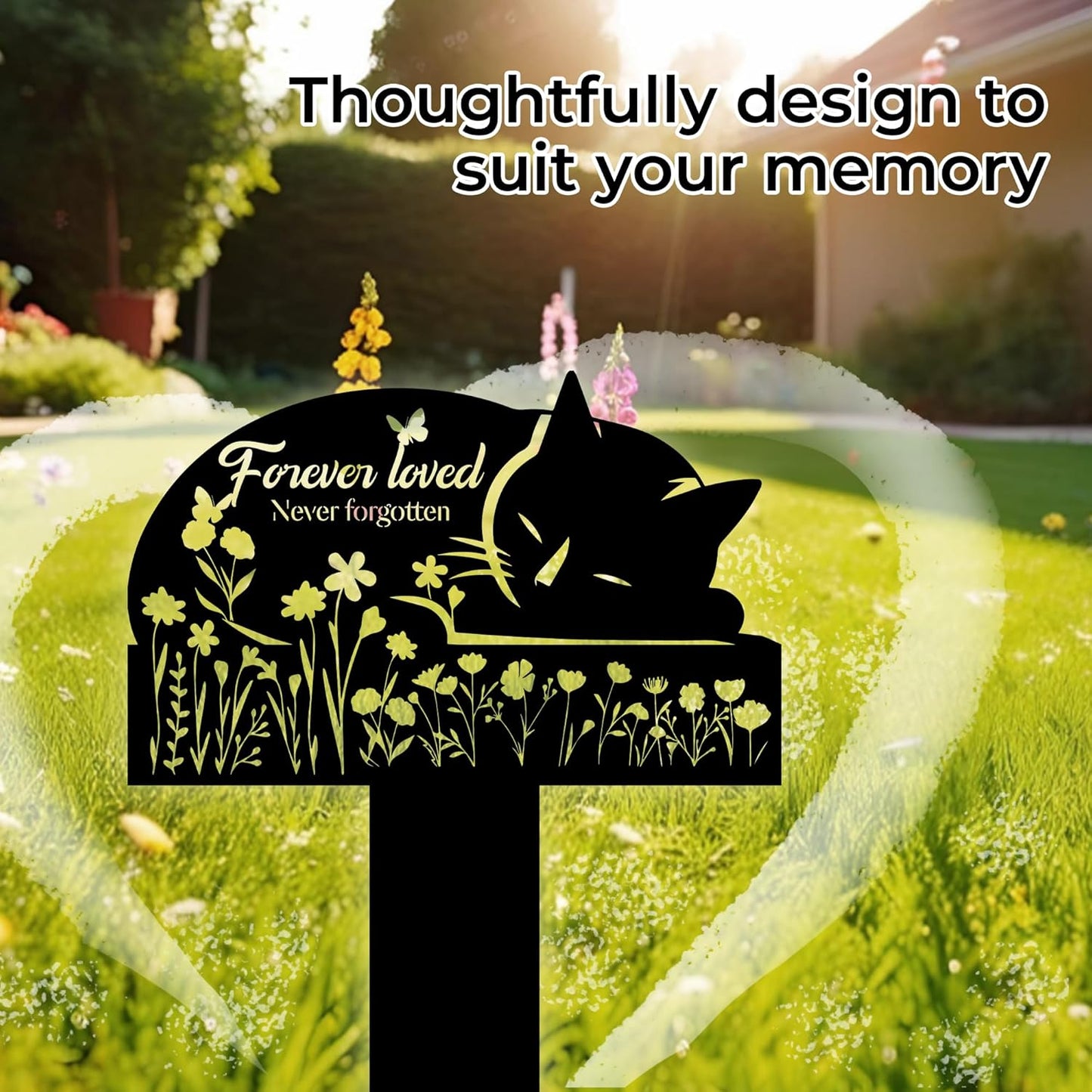 Cat Grave Marker Outdoor Memorial – 12in Metal Pet Memorial Plaque with Garden Sleeping Cat, Weatherproof Headstone for Yard or Indoor Tribute, Sympathy Gift for Loss of Cat