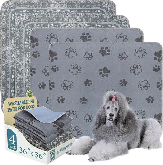 Homimp Washable Pee Pads for Dogs,4 Pack Reusable Puppy Pads,Absorbent and Leakproof Dog Pee Pads,Non Slip Puppy Training Pads,Pet Mat for Floor,Crate,Couch,Whelping,Grey 36"x36"