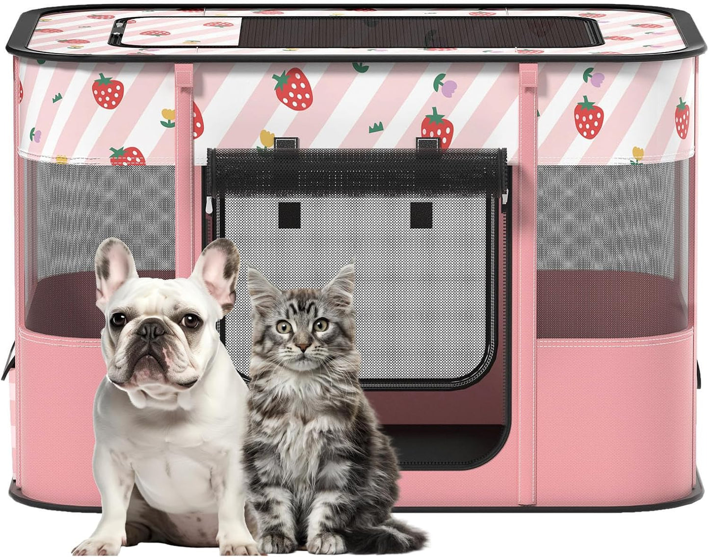 Dog and CAT pop Play Pen,Pets Houses for Dogs and Cats,Indoor&Outdoor Exercise Pen Dog Tent Puppy Playground Large (L, Pink)