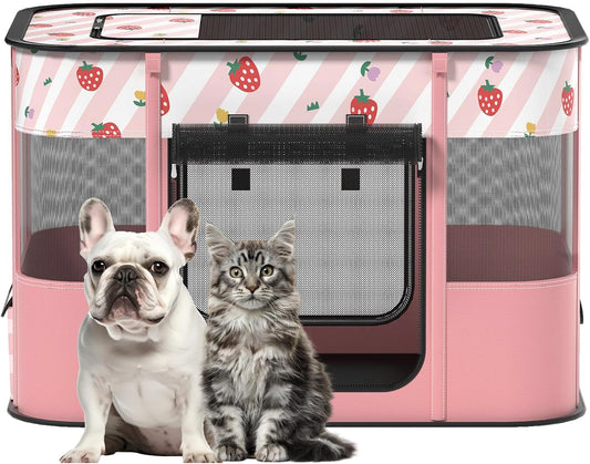 Dog and CAT pop Play Pen,Pets Houses for Dogs and Cats,Indoor&Outdoor Exercise Pen Dog Tent Puppy Playground Large (L, Pink)