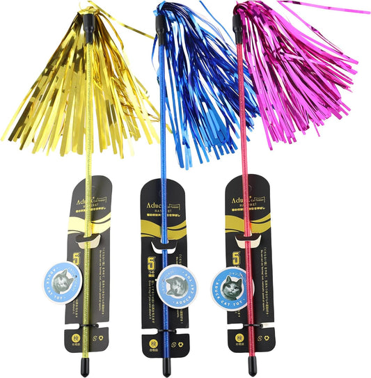 ADUCK Interactive Cat Teaser Wand Toy with Tassels - Durable Cat Chaser for Indoor Kitten Exercise, Boredom Relief & Training Play - Assorted Color, 1 Pack