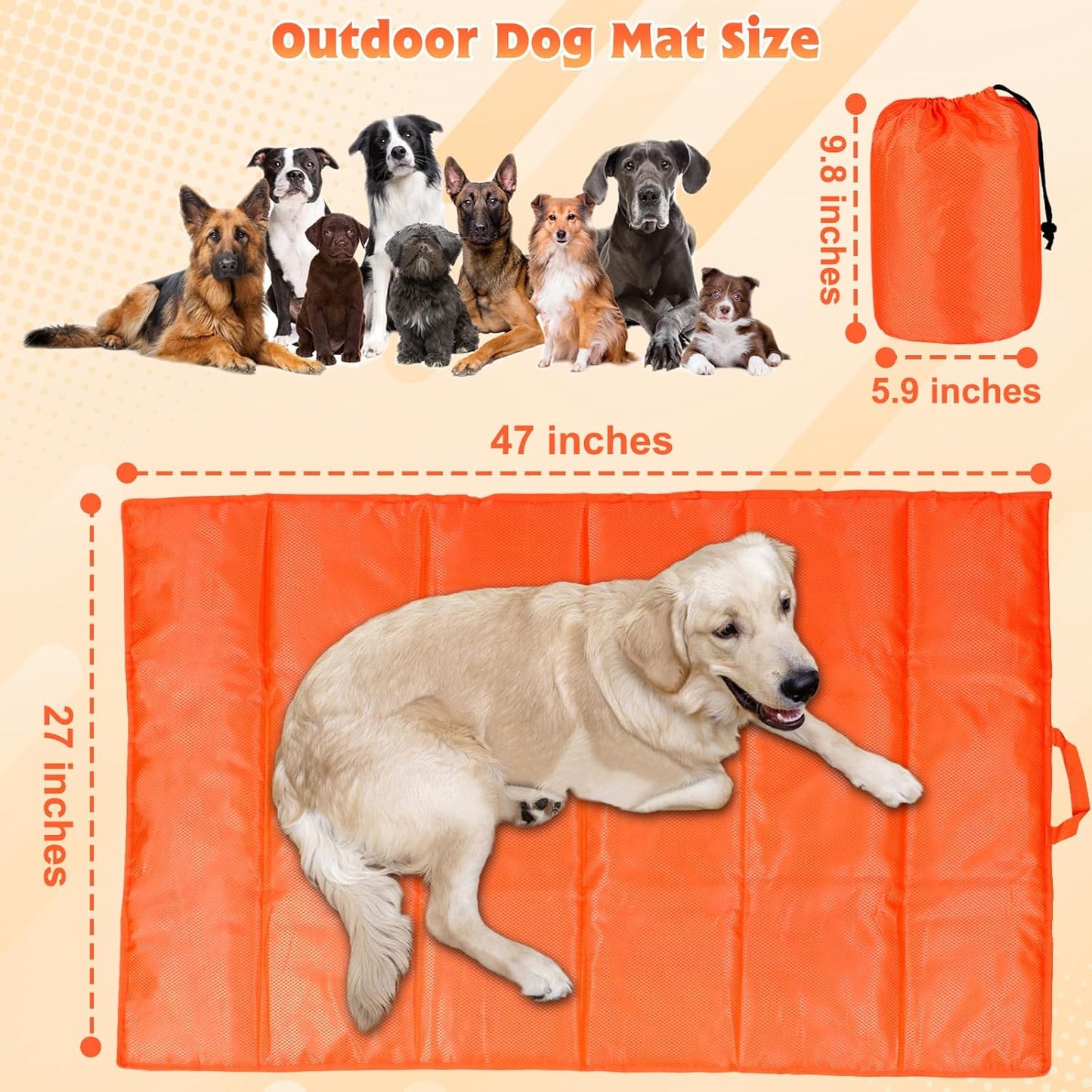 BWOGUE Large Outdoor Dog Bed, Portable Waterproof Camping Mat, Washable Travel Mat with Carry Bag for Medium and Large Dogs, 47"X27" (Orange)