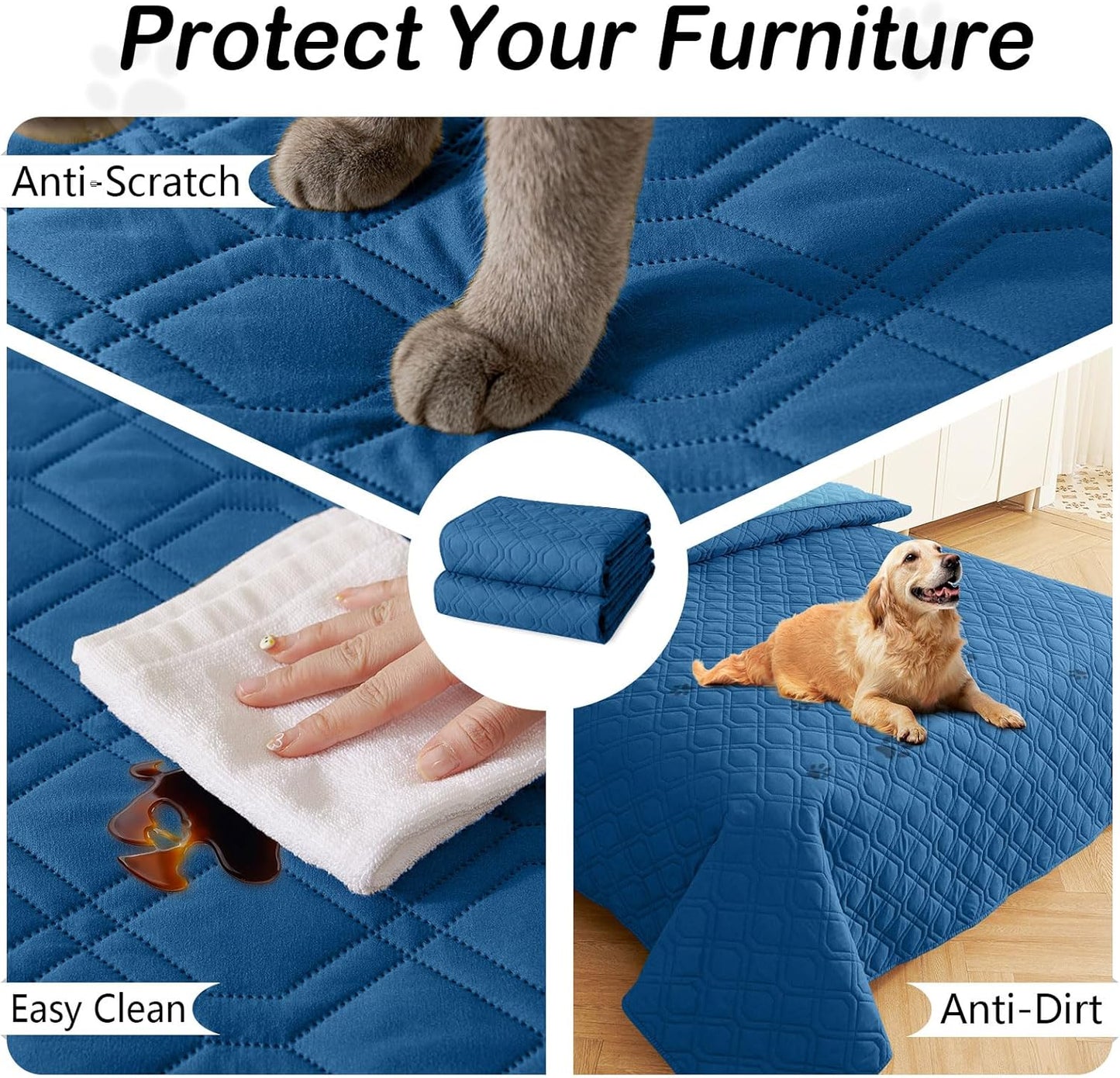 hyha Waterproof Dog Bed Blanket, Soft Pet Blankets, Waterproof Couch Cover for Dogs, Reversible Sofa Covers Washable for Furniture (68x82 Inch, Navy Blue/Blue)