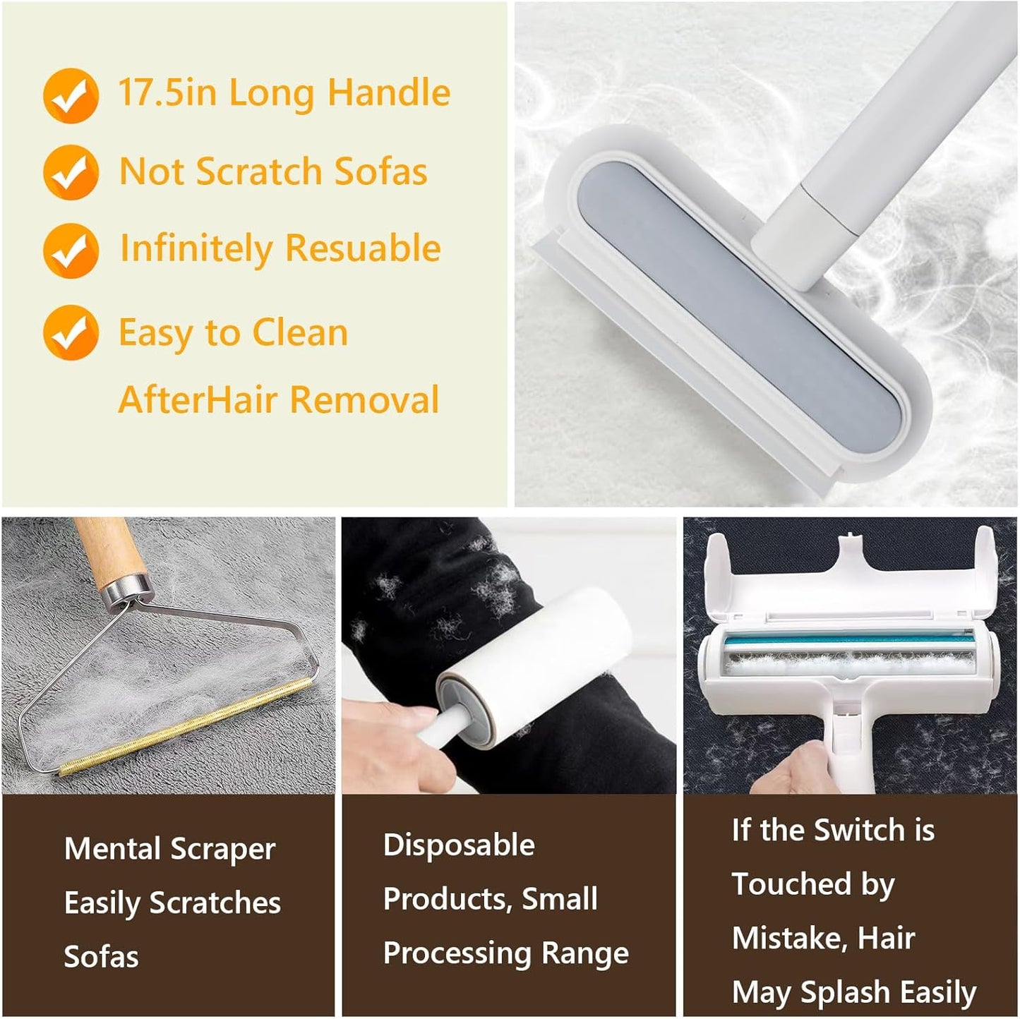 Multifunctional Pet Hair Removal Tool for Sofas,Carpets,Car Seats,Clothes,4 in 1 Reusable Pet Hair Remover Brush Combines Hair Removal Brush, Window Scraper, Crevice Tool