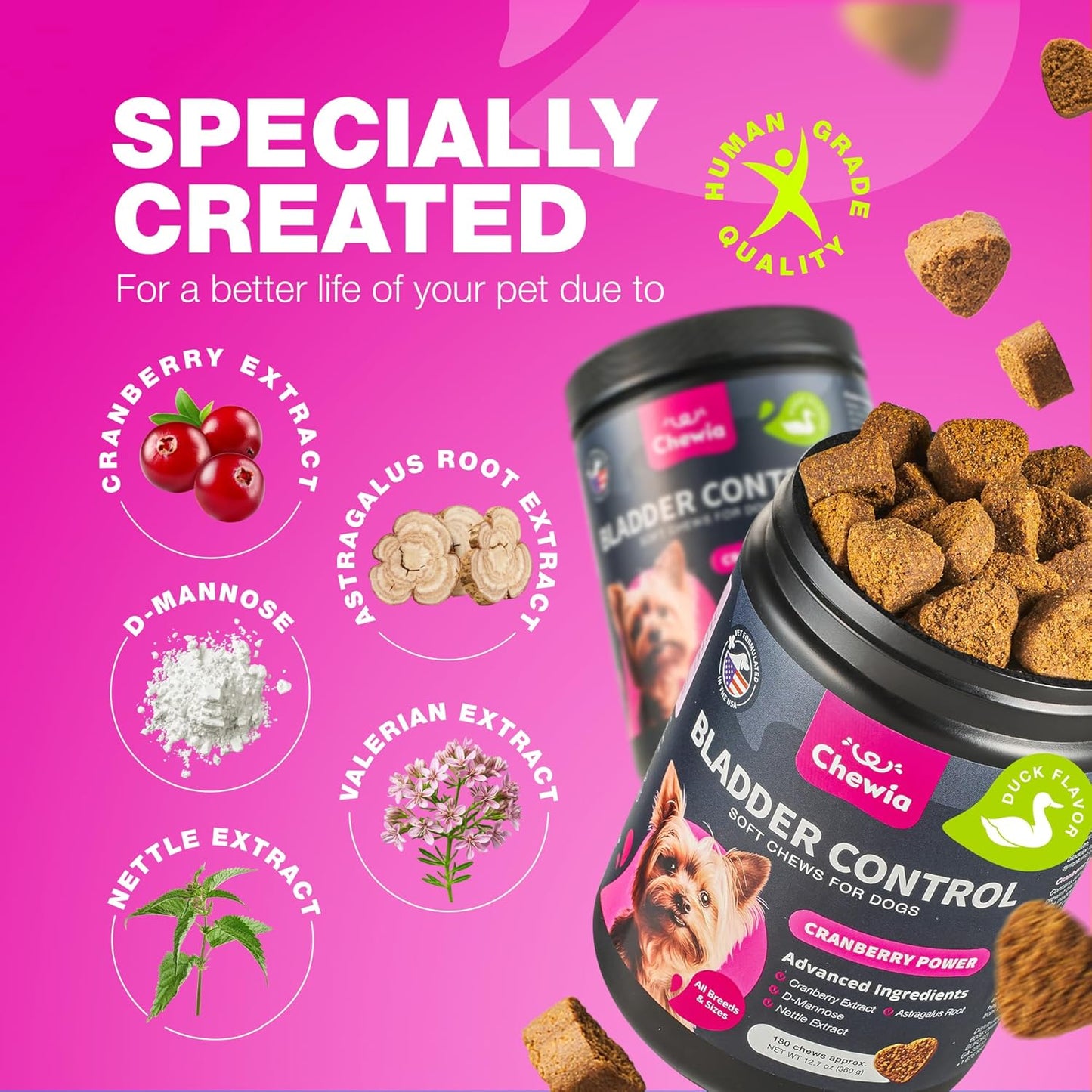 Dog UTI Treatment - Dog Cranberry Supplement for Bladder & Kidney Health, Urinary Tract, Incontinence Support - Cranberry Supplement for Dog Incontinence - Bladder Control Cranberry Chews