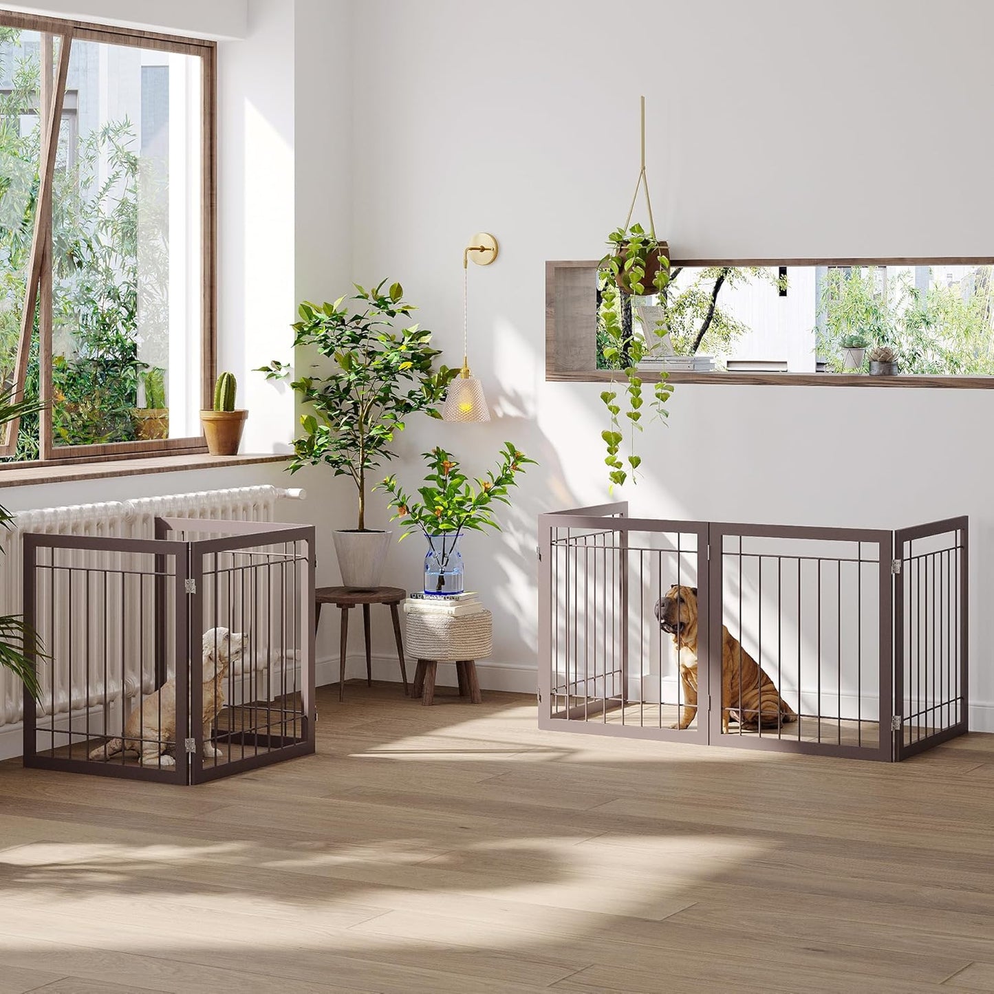 JSB 72-inch Extra Wide 28-inch Tall Dog gate, Freestanding Pet Gate for Halls, Stairs & Home, Pet Puppy Safety Dog Fence with 2PCS Support Feet (Espresso)