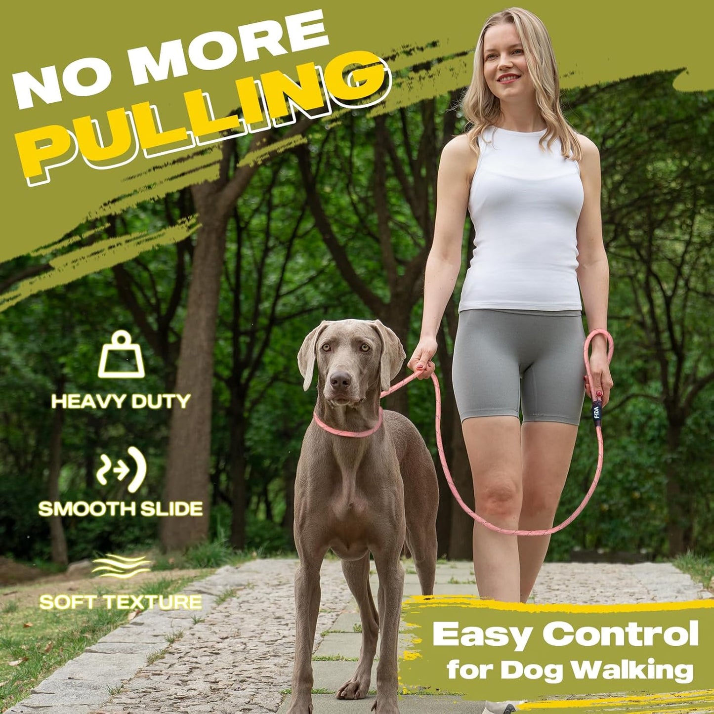 Fida Duarble Slip Leads for Dogs, 4 FT x 1/2" Heavy Duty Dog Loop Leashes, Comfortable Strong Rope Slip Leash for Small Dogs and Puppies, No Pull Pet Training Lead with Highly Reflective(1/2", Pink)