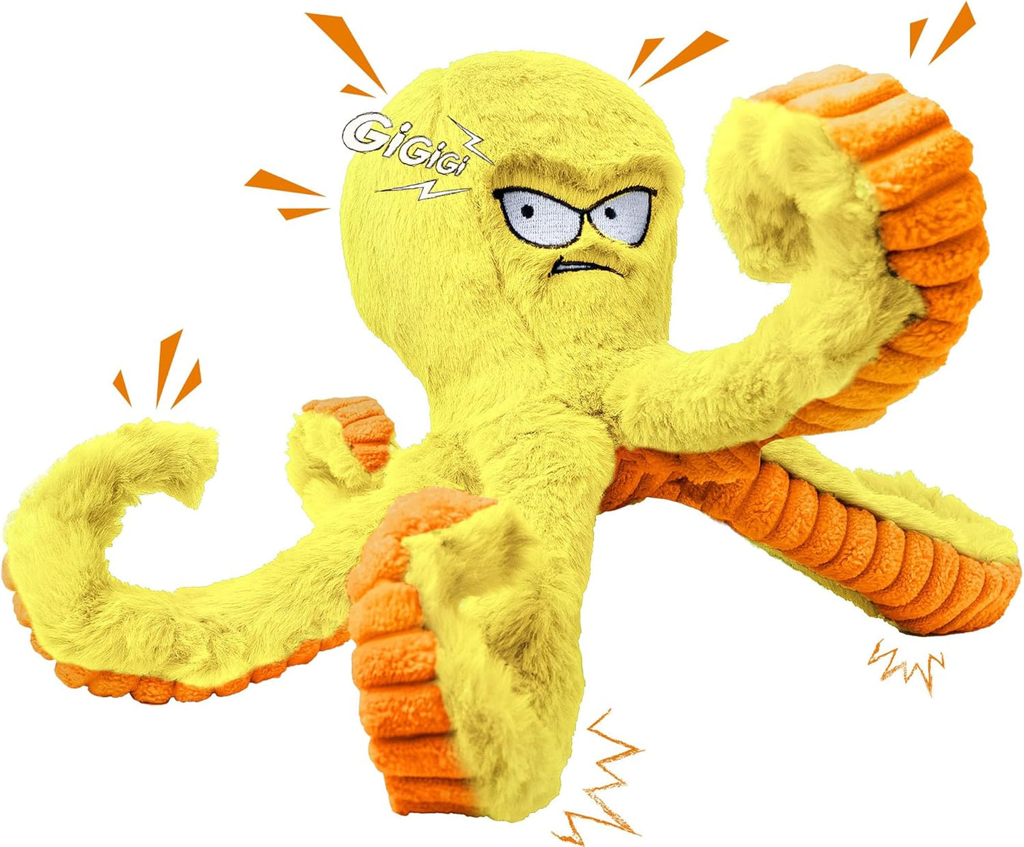 LEGEND SANDY Tough Dog Toys, Stuffed Chew Large Dog Toys to Keep Them Busy, Interactive Squeaky Tug of War Doggie Toy, Crinkle Yellow Octopus