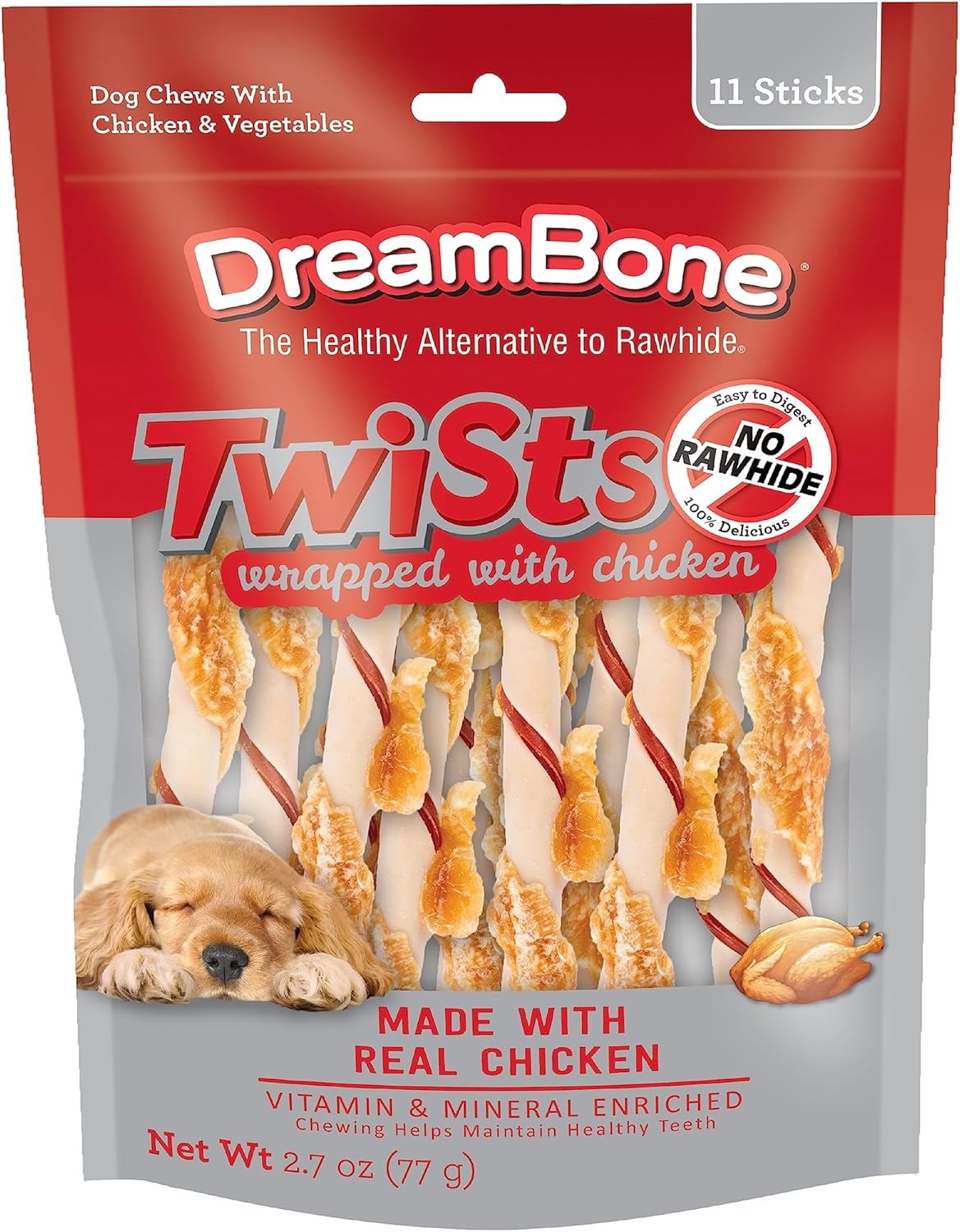 Dreambone Twists Wrapped with Chicken, No-Rawhide Chews for Dogs, 11 Count