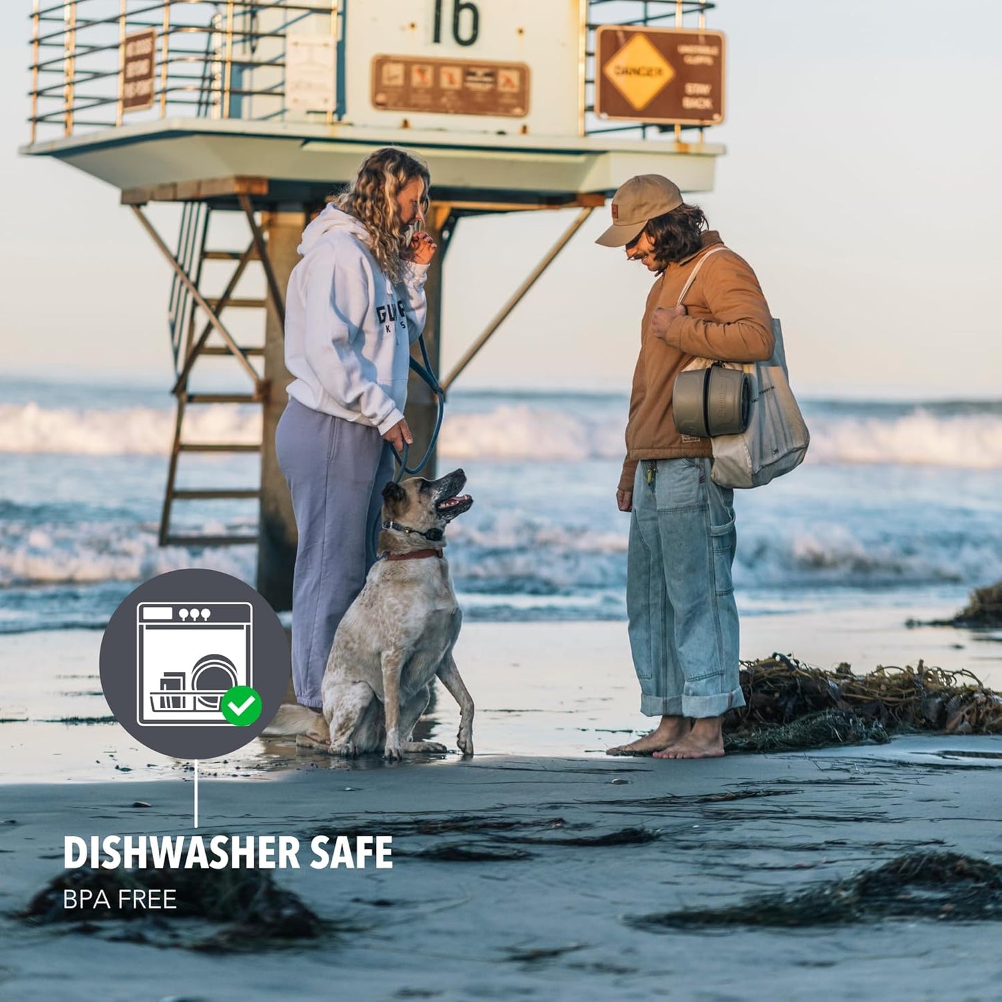 GUNNER Dog Bowl with Spill-Proof Travel Lid- K9 Companion Food & Water Bowl, Lightweight Rust-Proof & Shock Resistant Stackable, Leak Resistant Nesting Lid, (Tan)