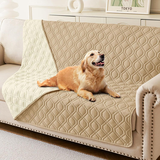 hyha Waterproof Dog Bed Blanket, Soft Pet Blankets, Waterproof Couch Cover for Dogs, Reversible Sofa Covers Washable for Furniture (52x82 Inch, Camel/Beige)