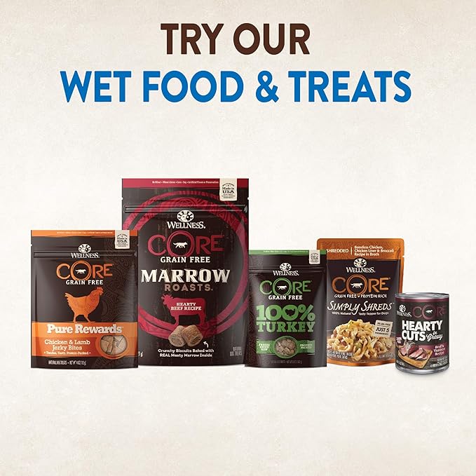 Wellness CORE Dry Dog Food, Large Breed, Grain-Free, High Protein, Natural, Original Chicken & Turkey Recipe, (26-Pound Bag)