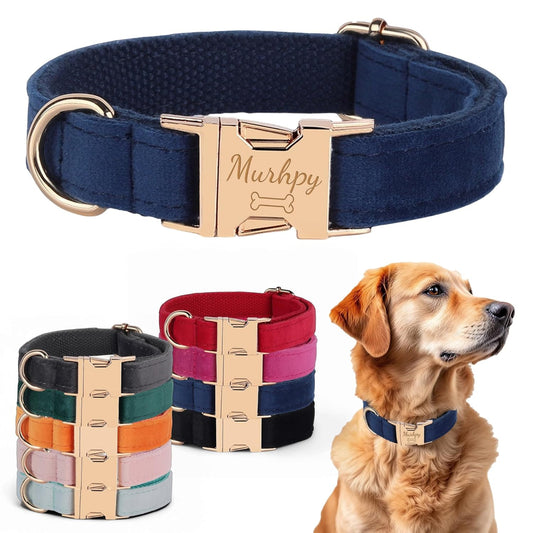 Custom Name Dog Collar, Engraved Personalized Dog Collar with Name on it and Phone Number, Quick Release Gold Metal Buckle, Poop Bag, Harness, Leash Available, Red, Black, Emerald, Pink, Luxury Soft Comfy Velvet Collar (Small)