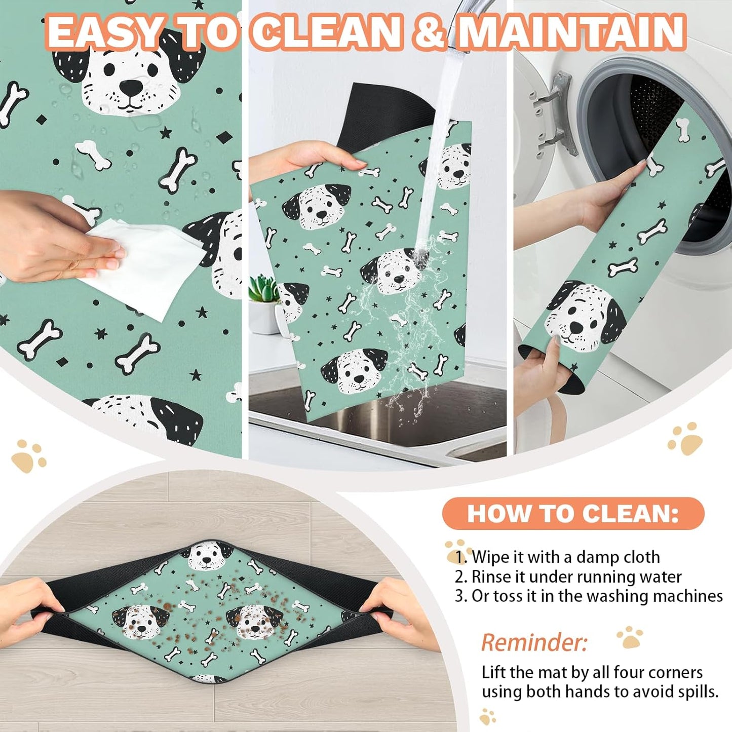 Dog Food Mat Absorbent Dog Cat Bowl Mat for Food and Water, Quick Dry Pet Feeding Placemats Non-Slip Feeding Mats Pet Supplies, Dog Bone, 24" x 32"