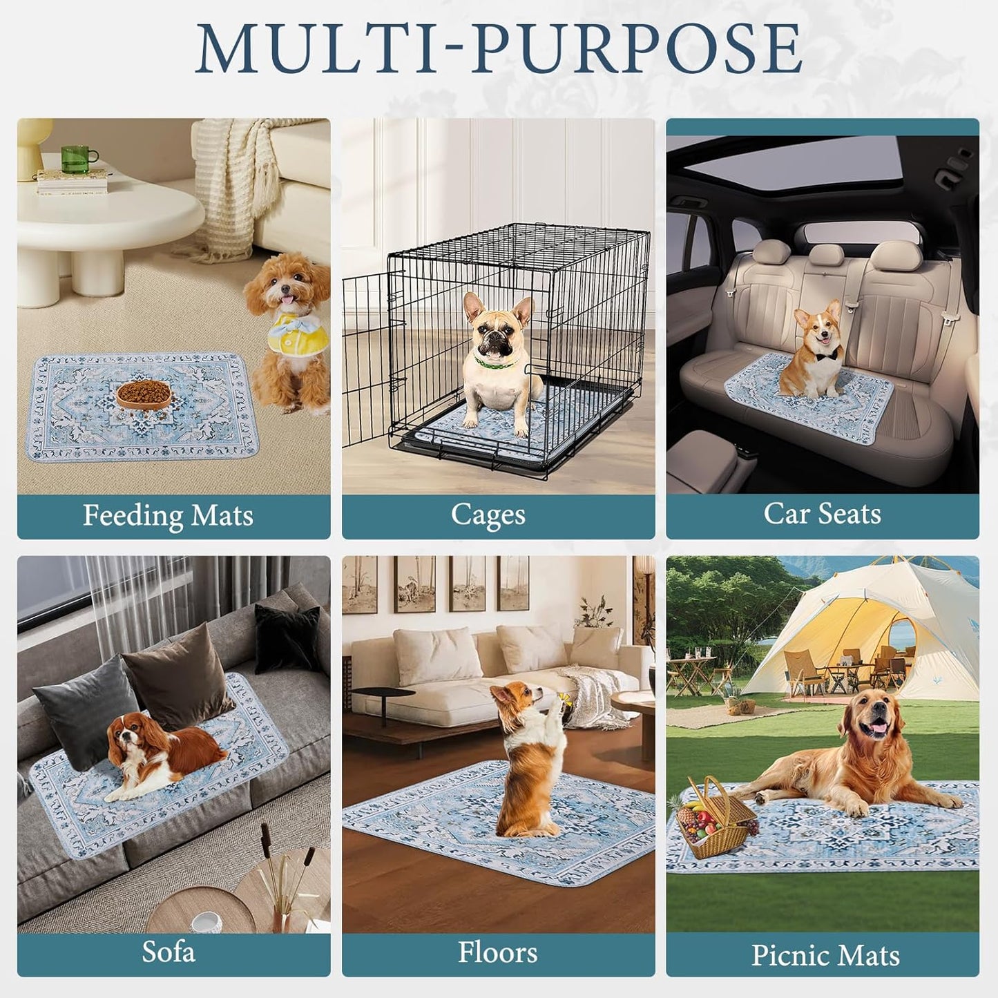 Homimp Washable Pee Pads for Dogs,2 Pack Reusable Puppy Pads Waterproof,Absorbent and Leakproof Dog Pee Pads,Non Slip Puppy Training Pads, Pet Mat for Floor, Crate, Couch, Whelping,Blue, 24"x36"