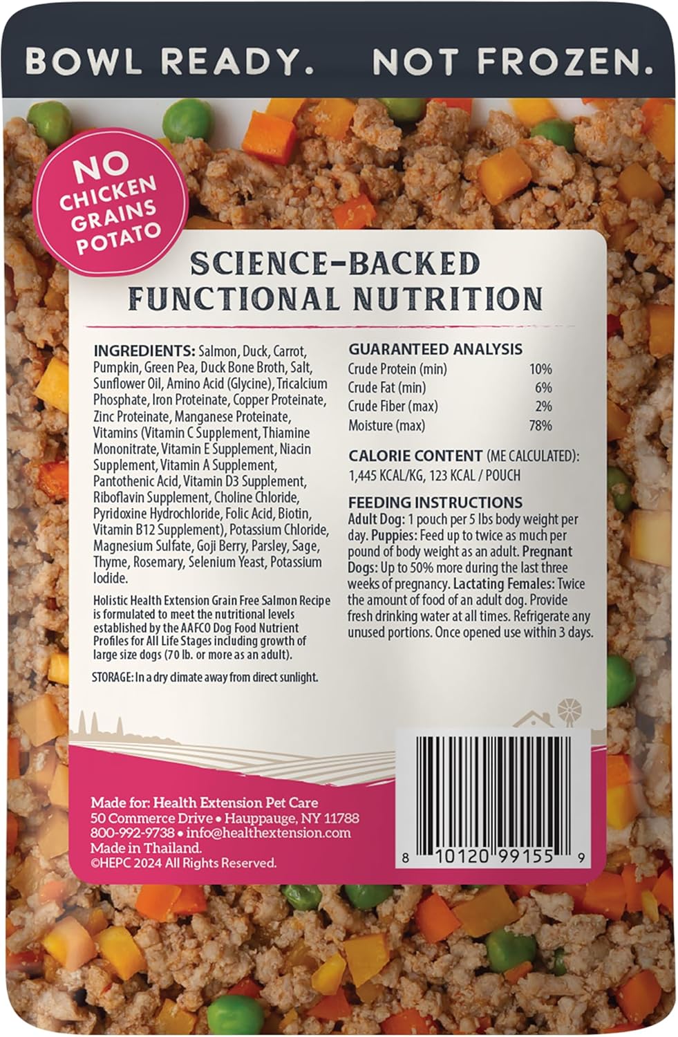 Health Extension Gently Cooked Grain-Free Salmon Dog Food, Human-Grade & Shelf-Stable with Superfoods, Supports Digestion, Immunity, Skin & Coat, 3 oz Pouch (Pack of 10)