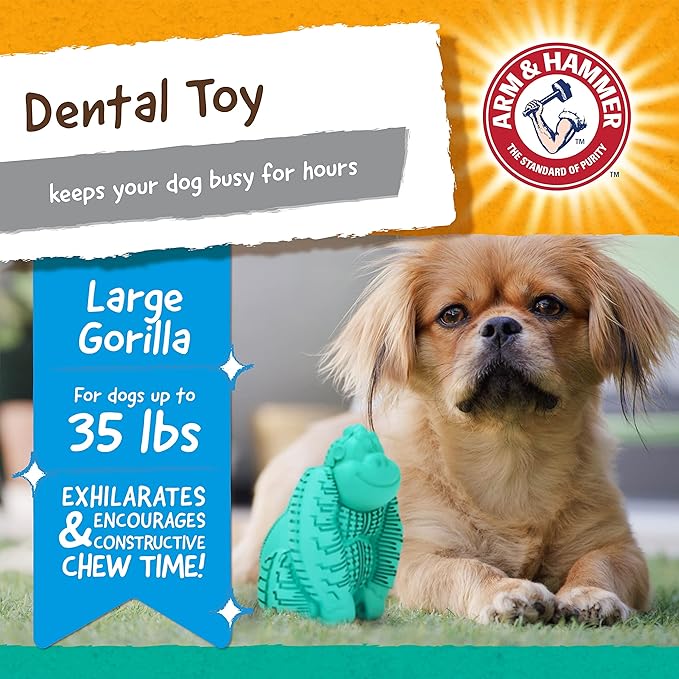 Arm & Hammer for Pets Super Treadz Gorilla Dental Chew Toy for Dogs - Dog Dental Toys Reduce Plaque & Tartar Buildup Without Brushing - Safe for Dogs up to 35 Lbs