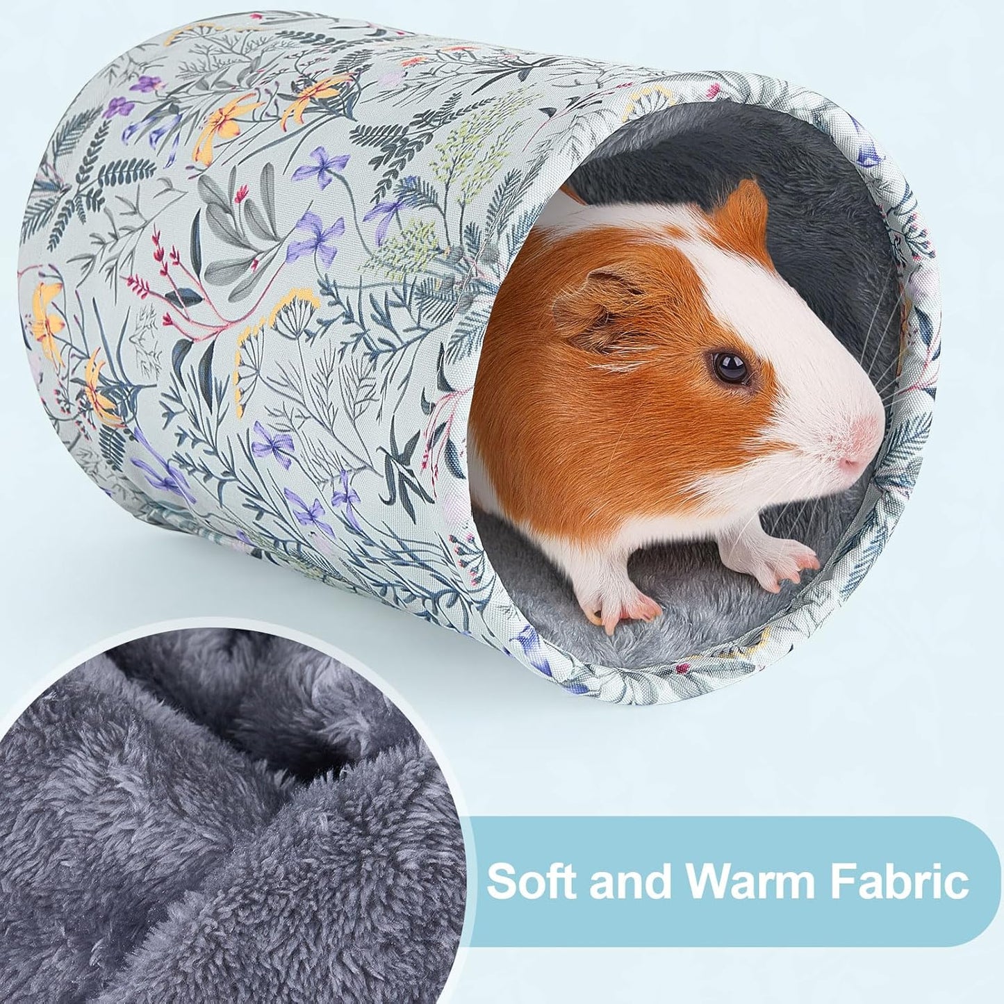 Glittme Guinea Pig Tunnel Washable Guinea Pigs Hideout Portable Rabbit Tunnels Soft Ferret Tunnel for Playing Resting Guinea Pig Accessories for Hedgehogs, Hamster, Flowers and Leaves