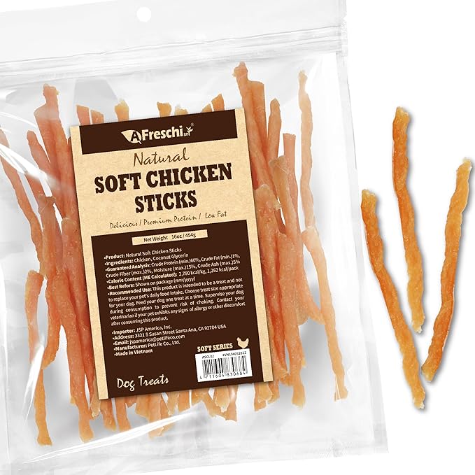 Afreschi Natural Soft Chicken Sticks 16 oz, Dog Treats, All Natural, Hypoallergenic & Grain-Free, High-Protein, Healthy & Easily Digestible, Soft Texture