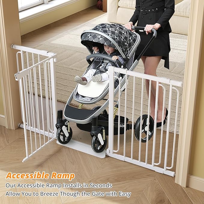 Extra Wide Baby Gate with Door 29.72-33.66 Inch Pressure Mounted, Auto Close Child Baby Gates for Doorways No Drill, Walk Through Dog Gate Indoor for The House, White