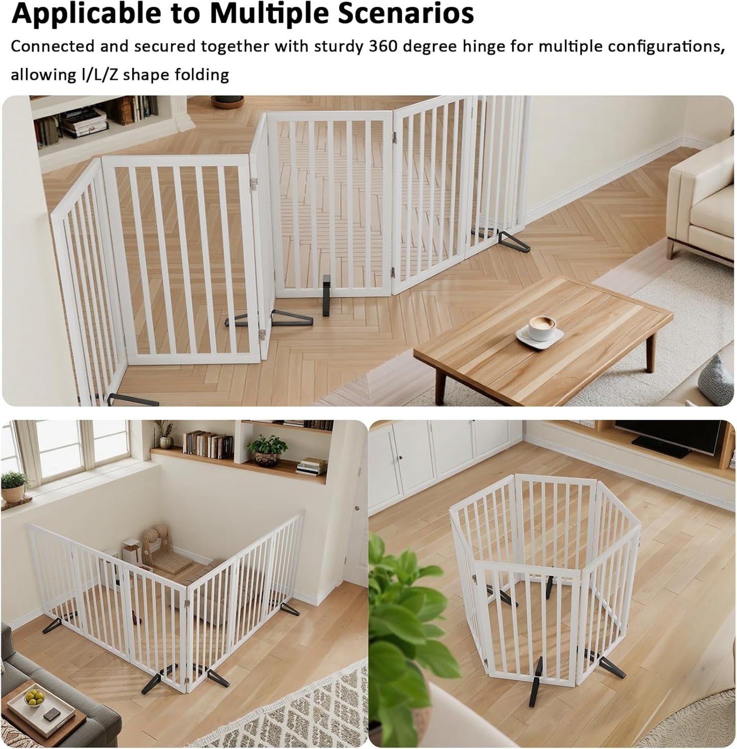 Dog Gate 32" Tall Freestanding Dog Gate for Doorways Foldable Pet Gate for Dogs Indoor (White,6 Panel)