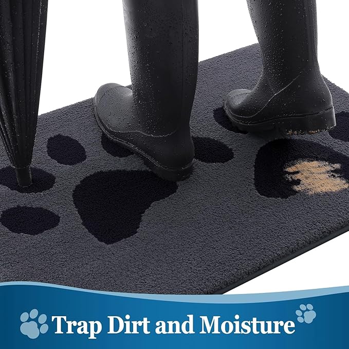 Buganda Dog Door Mat for Muddy Paws, Absorbent Dirt Trapper Washable Indoor Doormats, Non Slip Low-Profile Mud Mat for Dogs, Front Entrance Doormat for Inside Floor (47x24 Inches, Black)