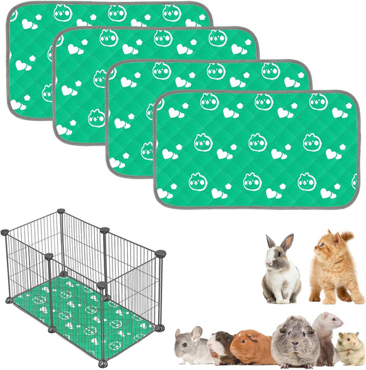4 Pack Guinea Pig Bedding - Washable Guinea Pig Liners for C&C 2x1 Cage, Waterproof Reusable & Anti Slip Pee Pads Super Absorbent Mats for Small Animal Rabbit Hamster Rat (Green, 28 x 14 Inch)