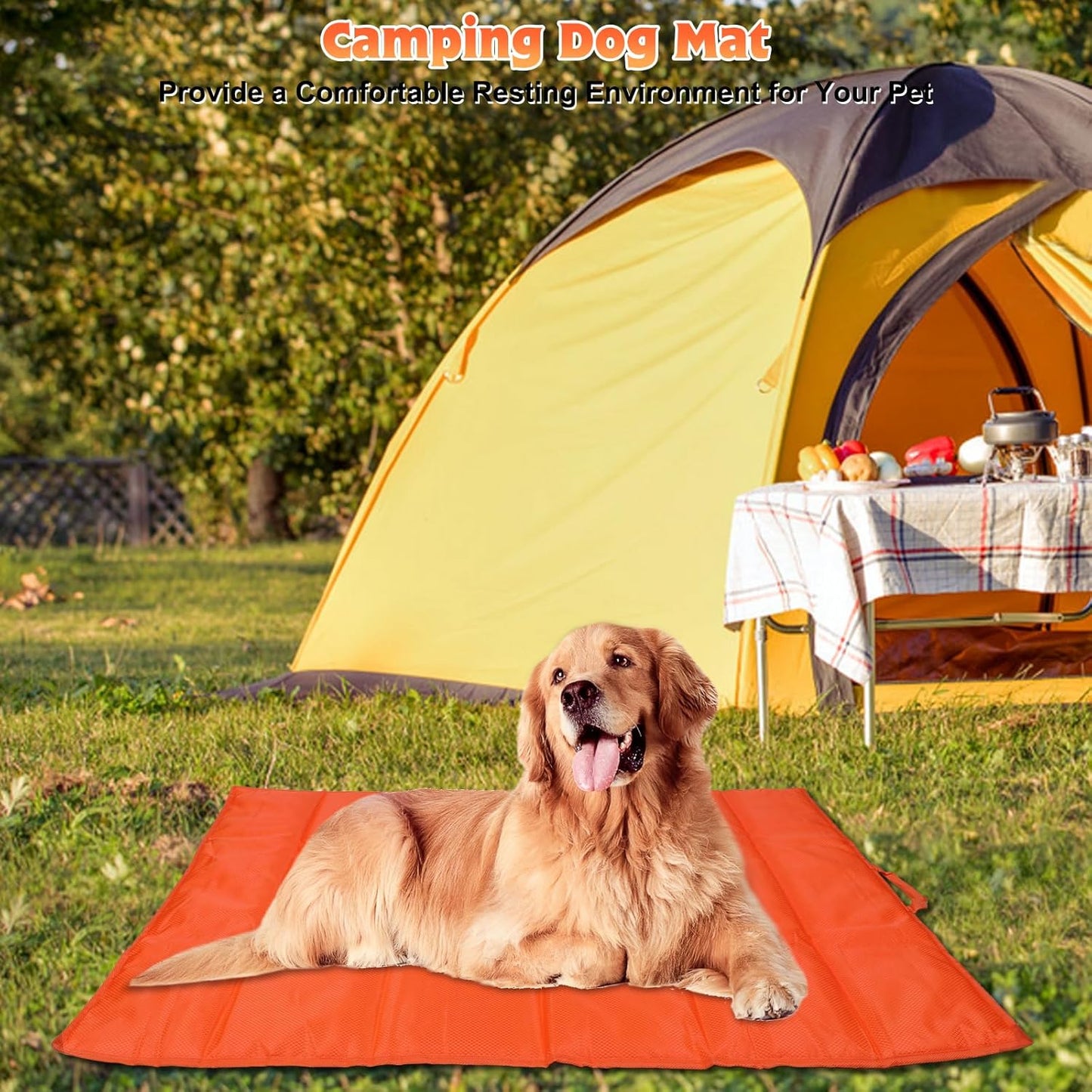 BWOGUE Large Outdoor Dog Bed, Portable Waterproof Camping Mat, Washable Travel Mat with Carry Bag for Medium and Large Dogs, 57"X39" (Orange)