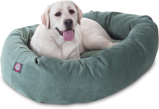 Majestic Pet 40 Inch Micro Velvet Calming Dog Bed Washable – Cozy Soft Round Dog Bed with Spine for Head Support - Fluffy Donut Dog Bed 40x29x9 (inch) – Round Pet Bed Large – Azure