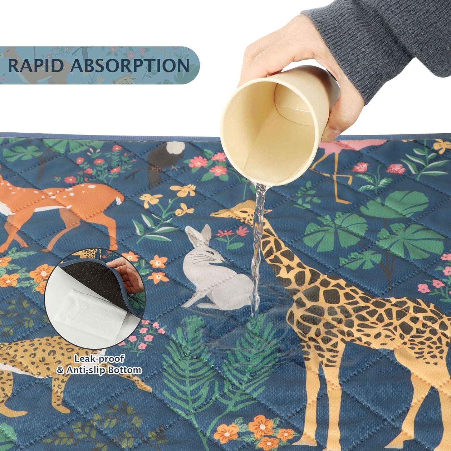 IEUUMLER Washable Pee Pads for Dogs, 2 Pack Forest Pattern Reusable Waterproof Puppy Pads, Non-Slip Super Absorbent Dog Training Pad for Playpen Crate Bed EU013 Navy Blue Jungle, 41x41