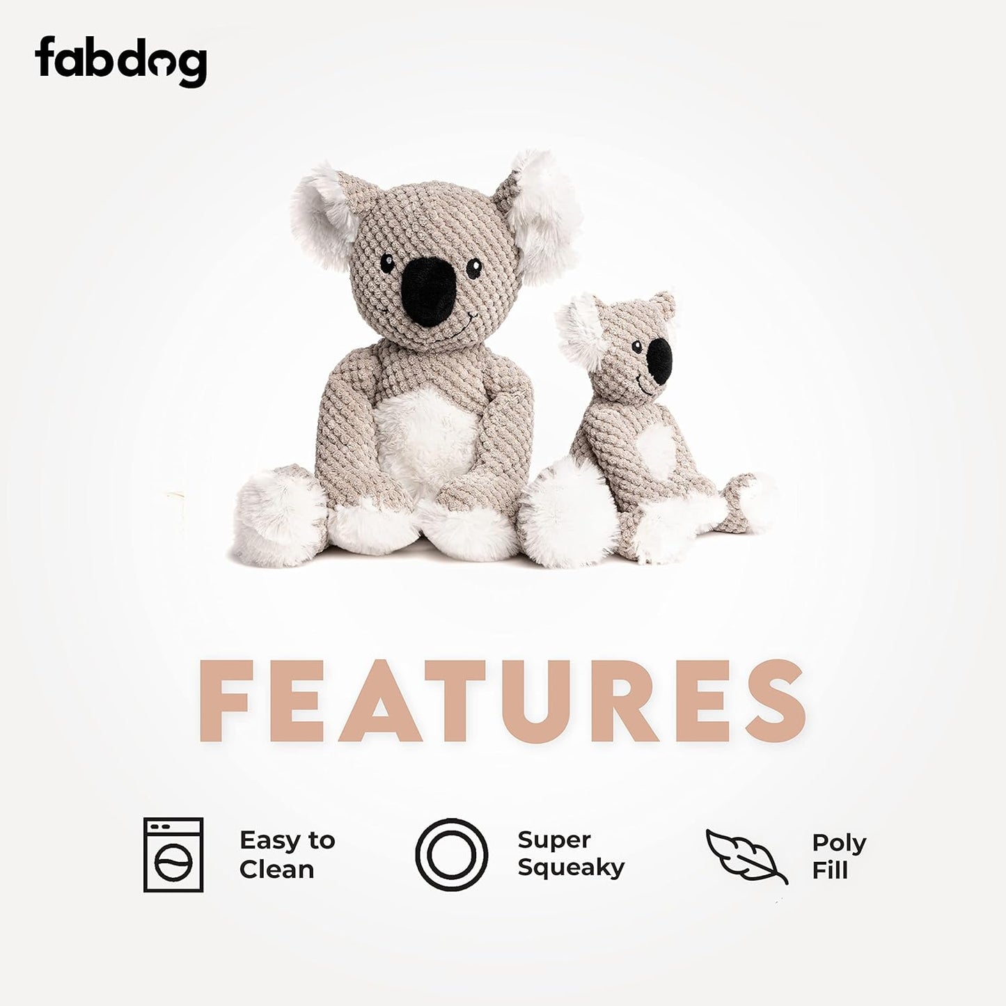 fabdog Floppies Plush Dog Toy - Cute & Durable Squeaky Dog Toys - Best Squeak Toy for Puppies and All Breeds | Ideal Pet Gift| Large Koala