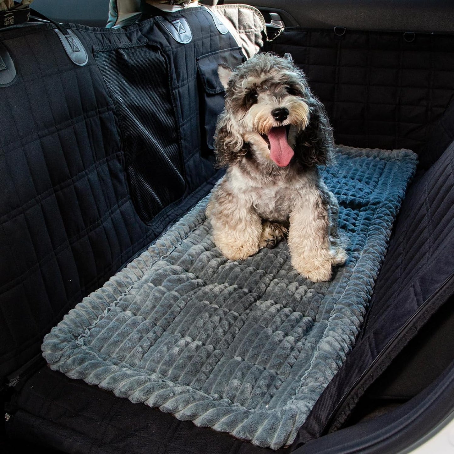 Dog Bed for Car, Pet Travel Backseat Mat for Vehicle SUV Truck Jeep Automobile, Large Washable Foldable Non-Slip Fuzzy Soft Comfortable Cozy Extender Protector Cover Pad, Grey, 24.8x54 in