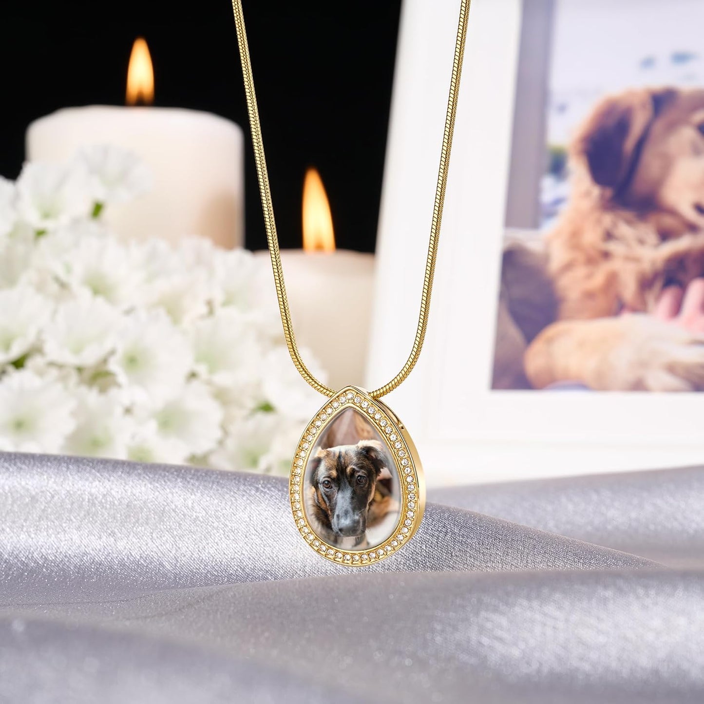 Fanery Sue Personalized Pet Ashes Necklace for Dog Cat Custom Photo&Text Pet Loss Sympathy Gift Cremation Jewelry