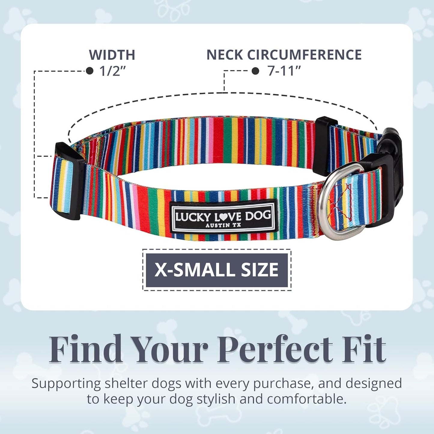 Lucky Love Dog - Adjustable Dog Collar with Easy Click Buckle for Small to Large Ones, Durable, & Comfortable for Male & Female Dogs, Pet Collar for Puppies & Adult Dogs - Hippie, XS