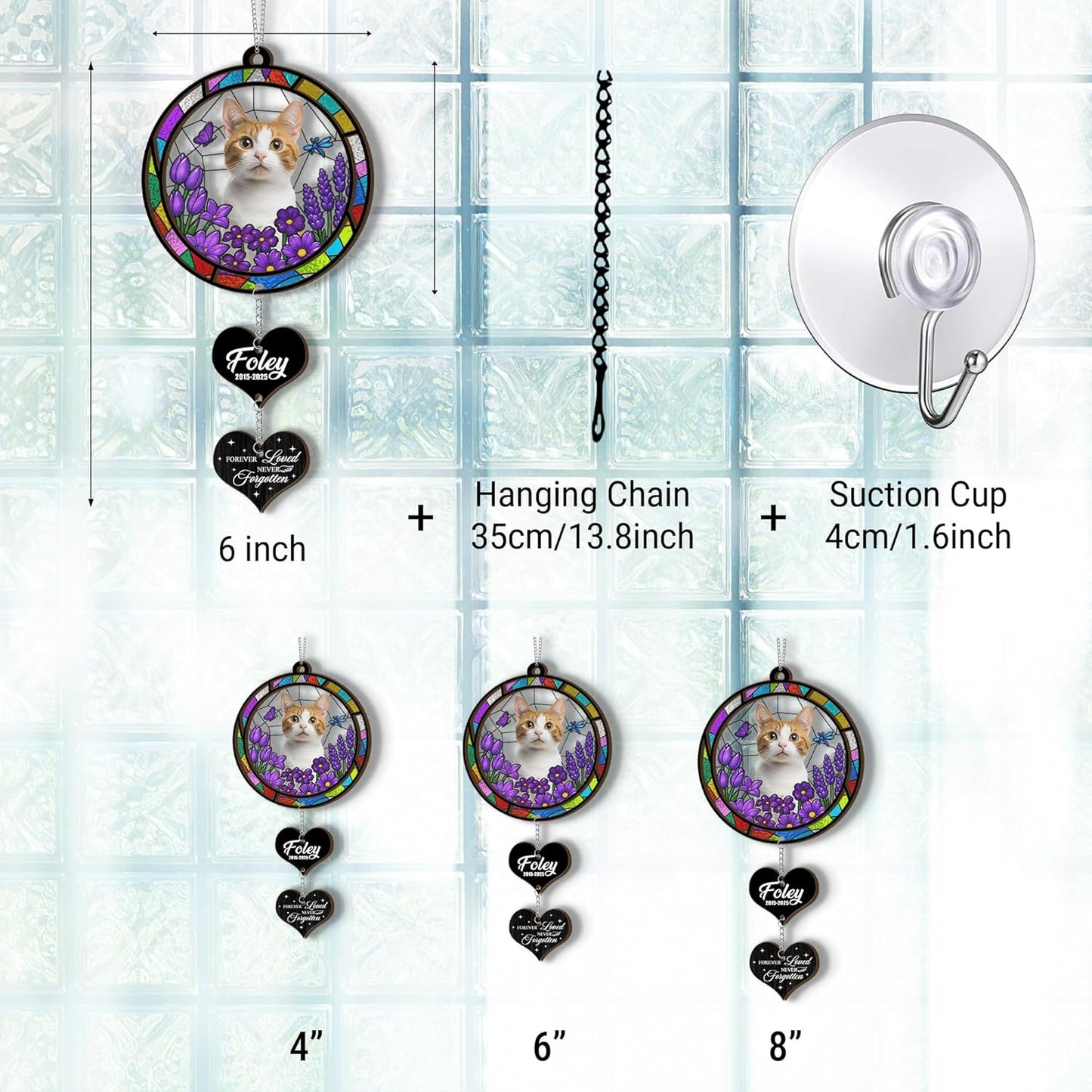 Custom Pet Memorial Gifts with Unique Design | Custom Pet Loss Gifts for Furry Friends | Round Stained Glass Cat Suncatcher with Charms | Personalized Cat Loss Sympathy Gift for Pets Owners