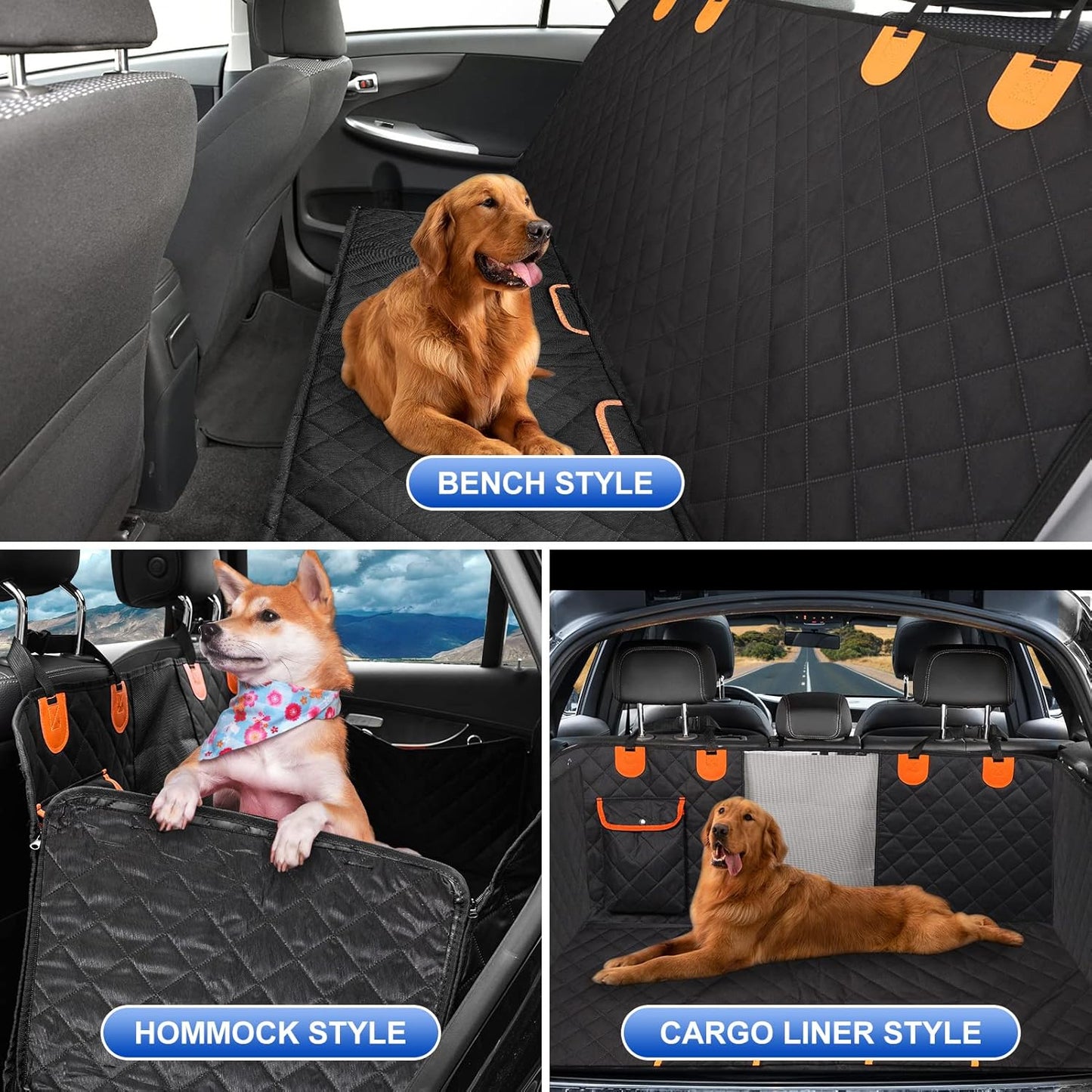 Dog Car Seat Cover for Back Seat 600D Scratchproof Nonslip Durable Waterproof Cars Pet Backseat Covers with Mesh Window Dogs Hammock for Car，SUV, Truck (54" W x 58" L)