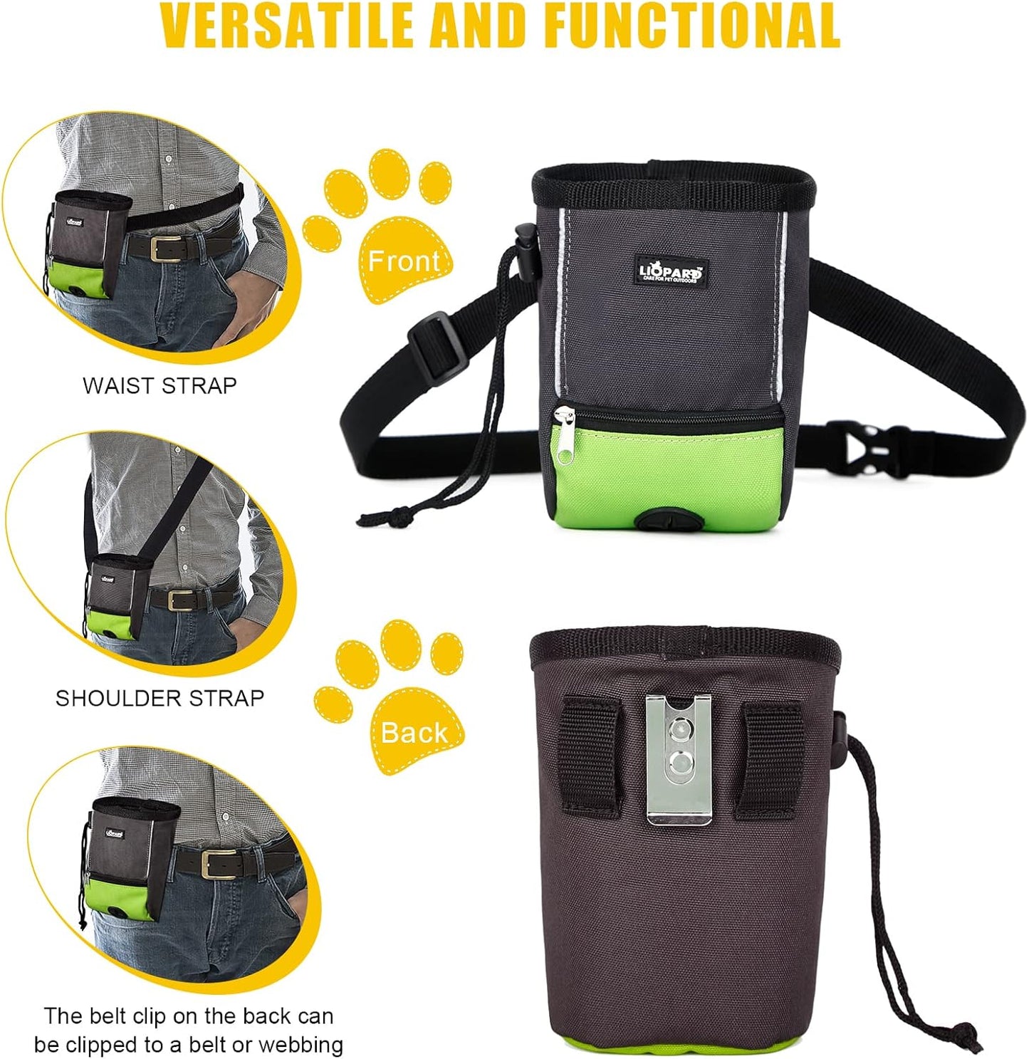 LIOPARD Treat Training Pouch for Dogs, Pet Treat Pouch, Dog Treat Pouches, Dog Treat Bag, Dog Training Treat Bag, Slanted Opening, Ideal for Dog Walking & Training (Green)