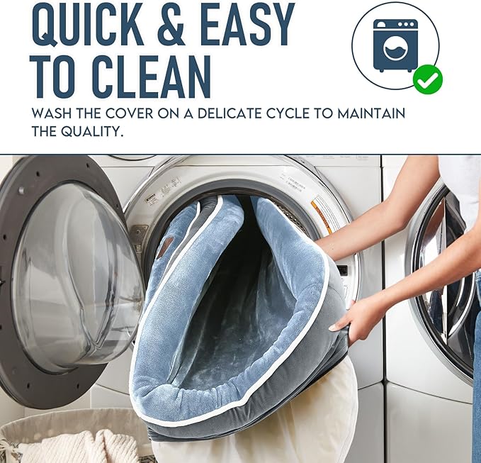 OhGeni Orthopedic Dog Couch Pet Sofa Large Sized Cat Beds with Comfort Foam Support, Soft Comfortable Fabric, Machine Washable Waterproof Removable Cover, 35-Inch (Washed Blue)