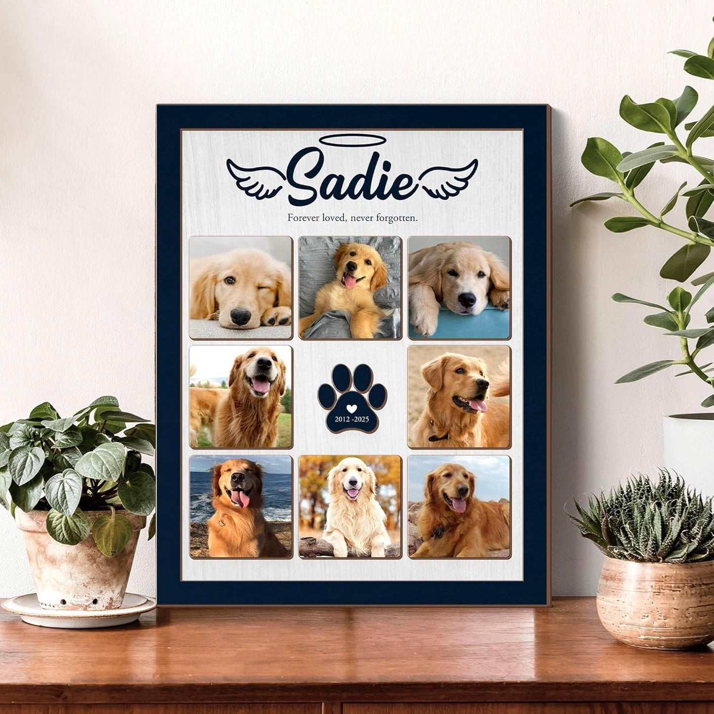 Custom Dog Memorial Photo Collage Sign – Personalized Dog/Cat Memorial Keepsake, Pet Loss Sympathy Gift, Custom Remembrance Gift with Multiple Pet Photos for Loss of Pet