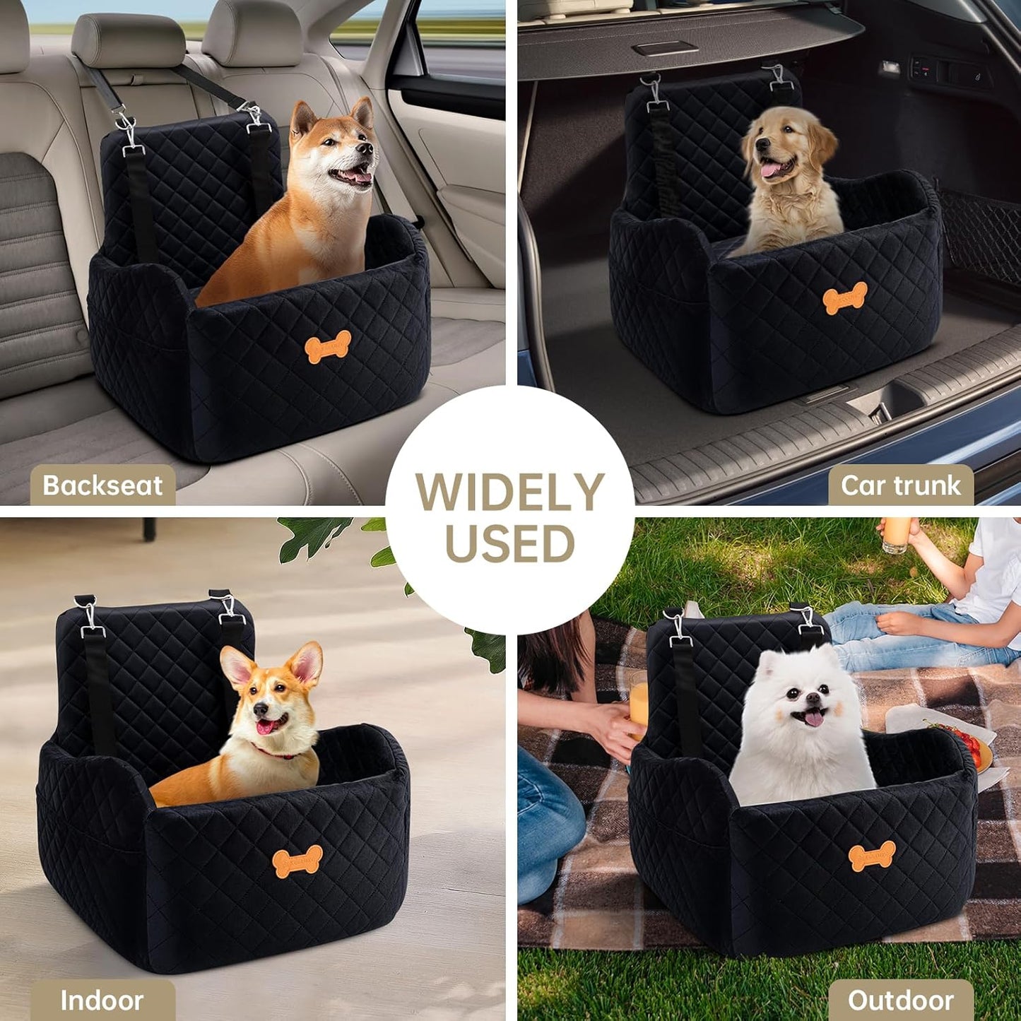 Dog Car Seat for Small Dogs, Dog Booster Seat Filling in Thick Memory Foam with 2 Safety Leashes and Storage Pocket, Suitable for Pet Under 30lb or 2 Puppies (Black)
