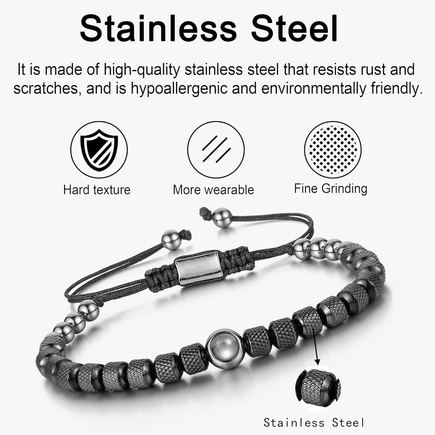 EMIRISTIC Custom Photo Bracelet - Personalized Picture Natural Stone Cuban Chain Bracelet - Any Special Day Gifts