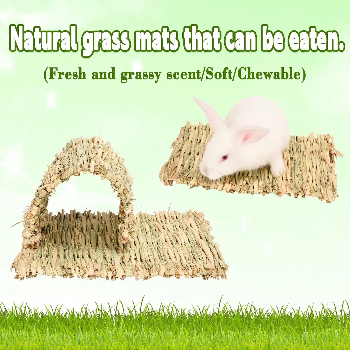 Grass mat for Rabbit Bunny Sangle Sopffy 6 Pcs,Rabbit Hay Mat,Small Animal Cages Hay Mat,Rabbit Grass Mat,Nesting and Toys for Guinea Pig Parrot Rabbit Bunny Hamster Chinchilla Squirrel