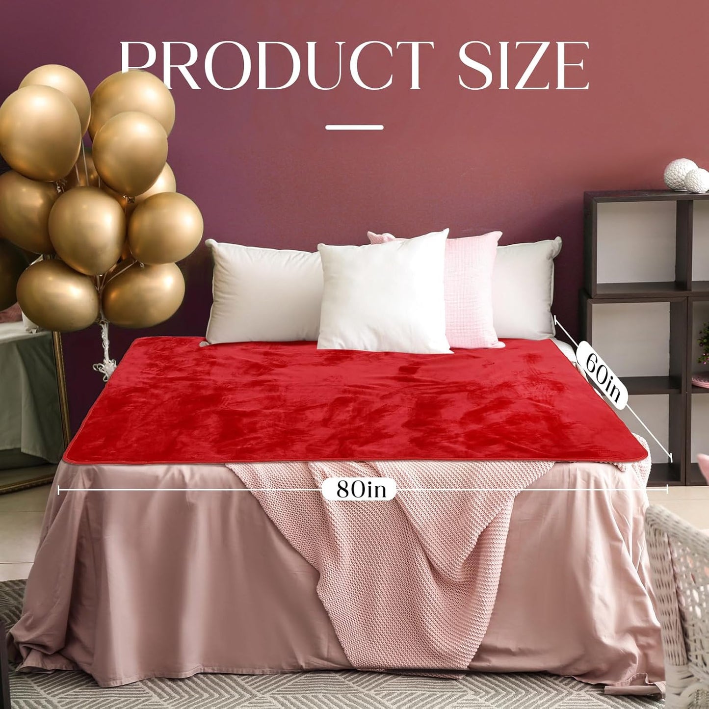 Love Red Waterproof Bed Blanket, Twin Size 80'' x 60'' Double Side Leakproof Reversible Sherpa Flannel Fleece 3 Layer Lightweight Blanket, Absorbs 50oz