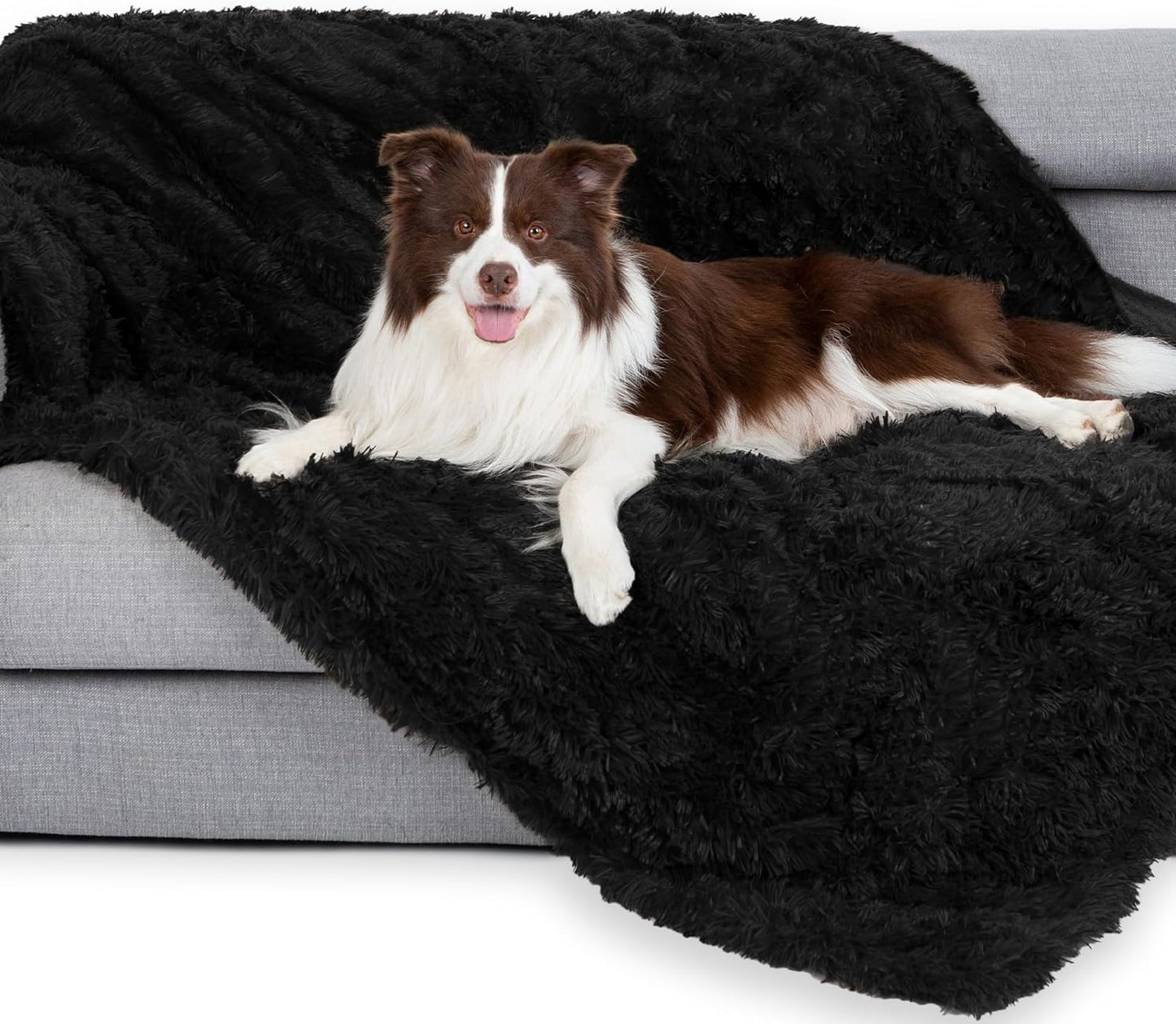 gogobunny Waterproof Dog Blanket for Large Dogs, Cats, Puppy, Reversible Faux Fur Pet Throw Blanket, Washable, Calming Furniture Protection for Sofa Bed (50x60 Inch (Pack of 1), Black)