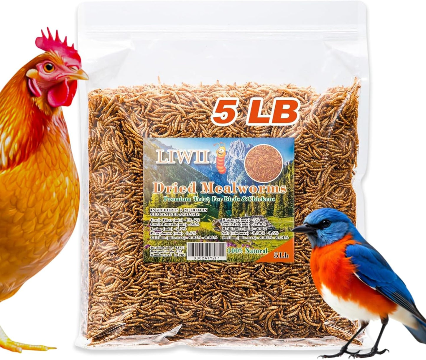 Dried Mealworms - 5 LBS - 100% Natural Non-GMO High Protein - Bulk Mealworms for Wild Birds, Chickens, Pet Treats & Reptile Food