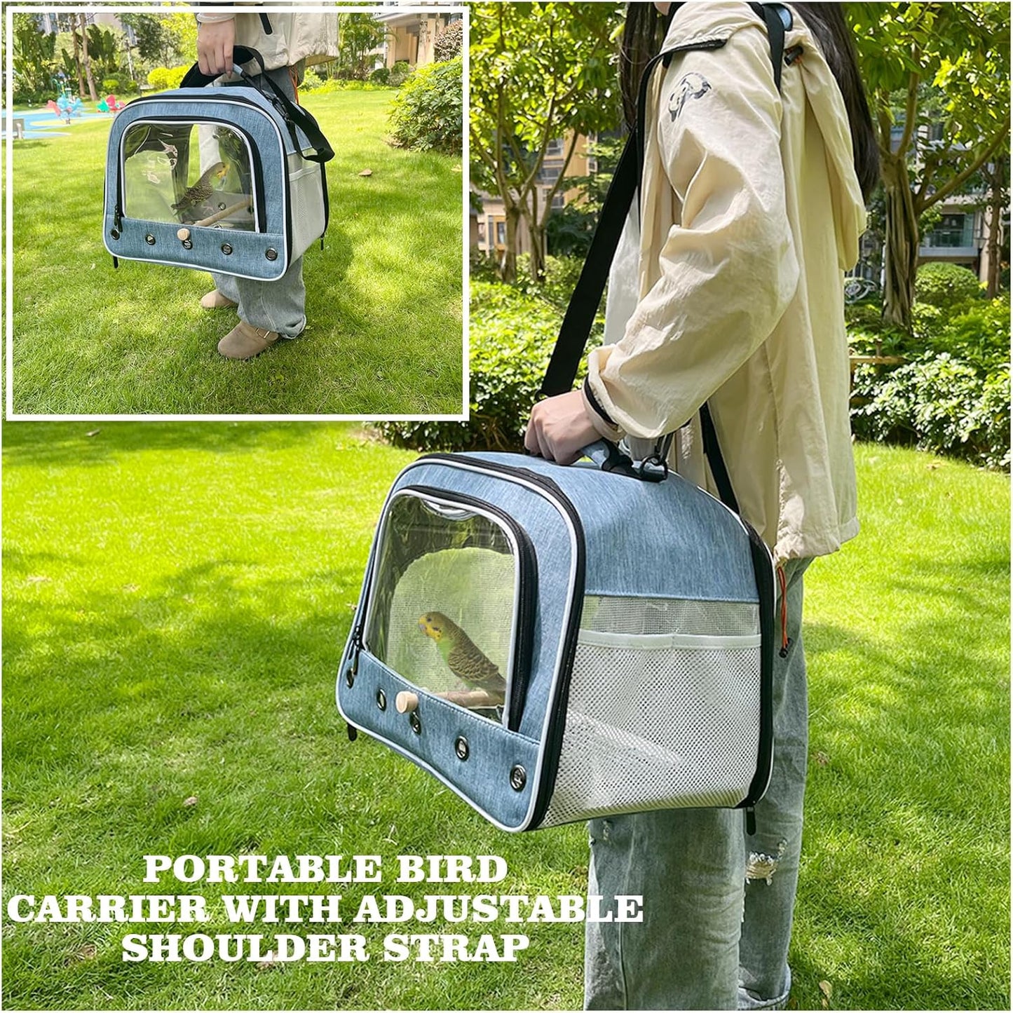 Bird Travel Carrier Cage for Large Size Parrot, Portable Bag with Metal Tray and Grid to Carry and Transport Medium and Large Birds Like African Grey, Long Tail Cockatiel and Parrot