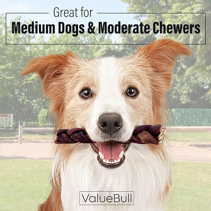 ValueBull Collagen Braided Sticks for Dogs, 6 Inch Medium Chews, Natural Long-Lasting Dog Treats, 50 Count Bulk Pack - Supports Joints, Skin & Coat with Chondroitin & Glucosamine